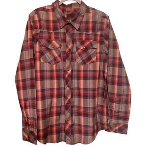 prAna Men's Plaid Button Down Shirt - Red & Gray - Size Large
